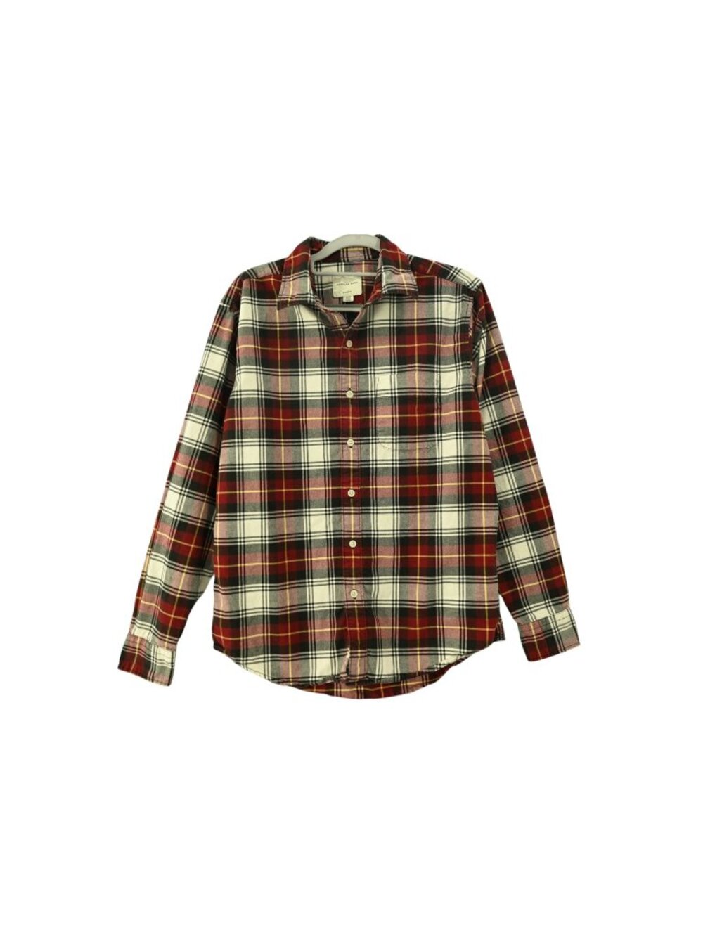American Eagle Classic Fit Button Up Shirt Sz S Red Gray Yellow Plaid Flannel